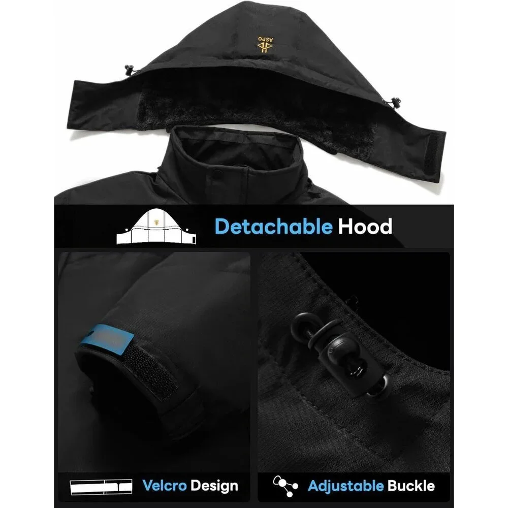 Men's Black 1 Waterproof Winter Warm Snow Coat Fleece Lined Hiking Ski Jacket